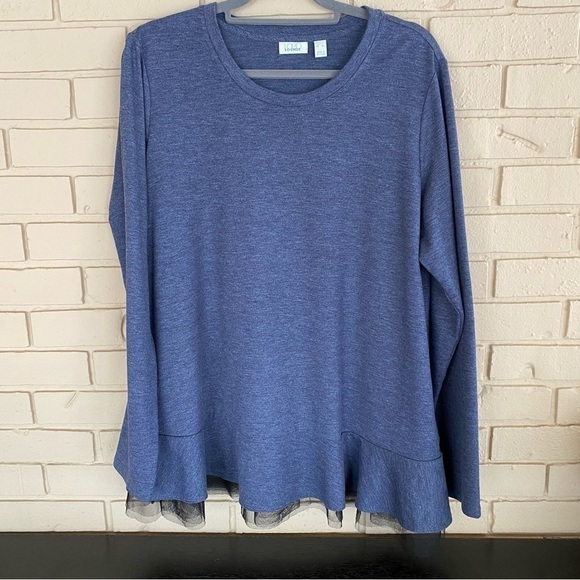 LOGO Lounge Tunic Women’s Oversized Tiered Ruffle Hem Long Sleeve Blouse Top XL - Picture 1 of 7